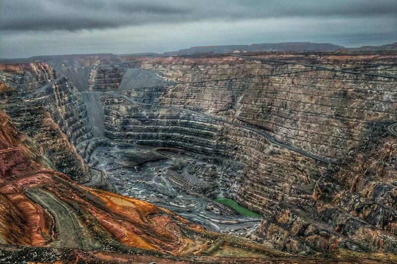 Aerial view of a deep open-pit mine