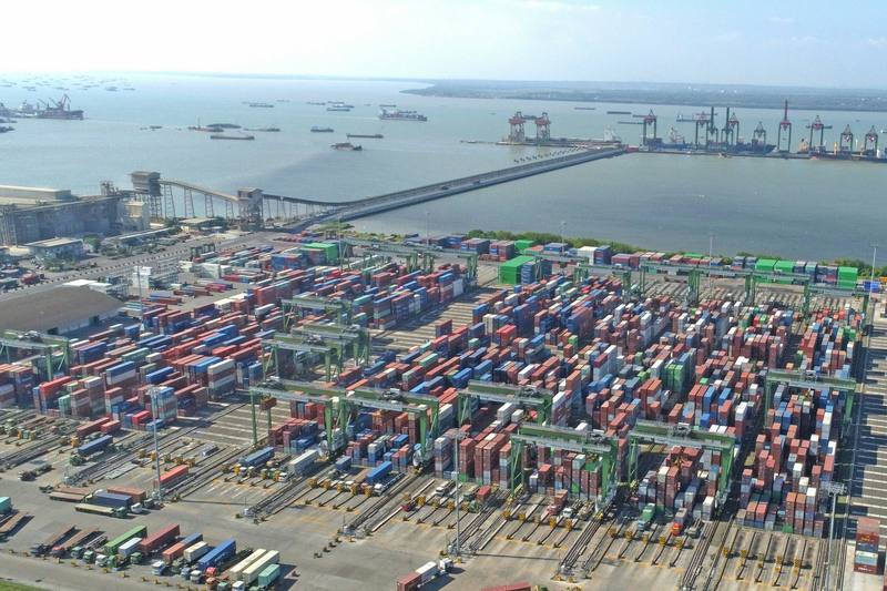 Aerial view of a container port