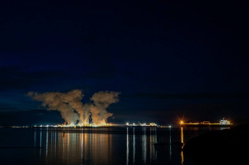 Processing plant at night